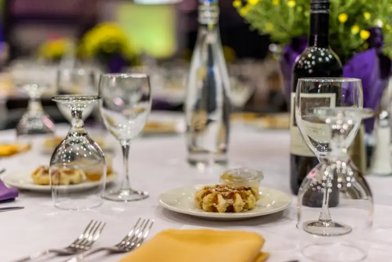 Elegant plated dinner with wine at a Fort Lauderdale beach restaurant